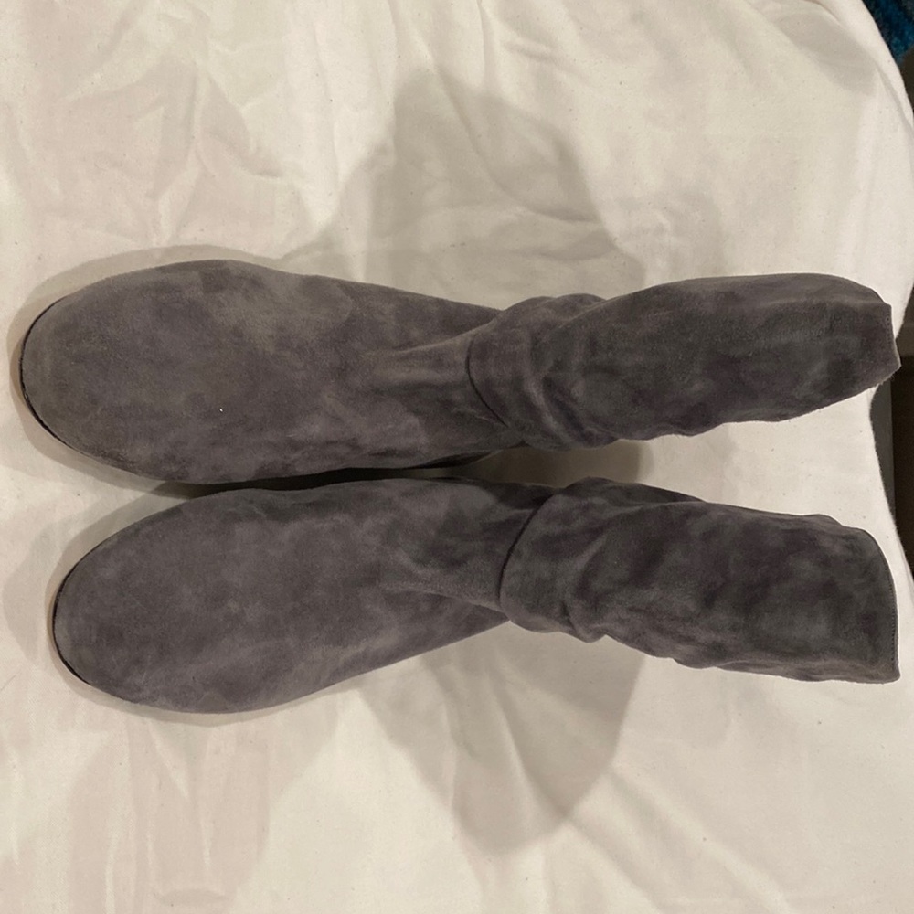 Manolo Blahnik Grey Suede Slouch Ankle Boot, size 38 1/2